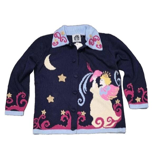 Storybook Knits Sweaters - Storybook Knits Women Small Collared Art Wear Sweater Cardigan Multicolo A003995